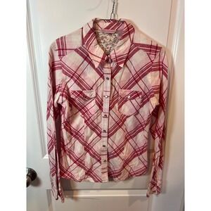Overdrive Womens Western Shirt Plaid Cotton Pink Size L